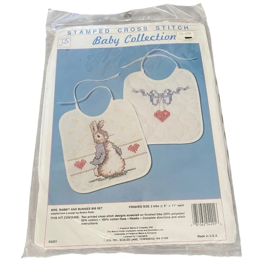 Beatrix Potter JCA Stamped Cross Stitch Bib Kit Mrs. Rabbit Bunnies